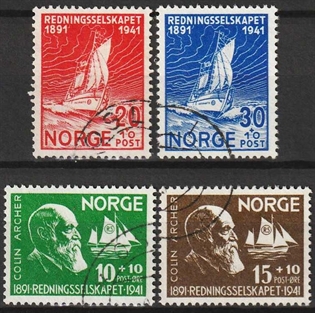 FRIMÆRKER NORGE | 1941 - AFA 226-29 - Norsk Selskab/Skibsbrudne. - i komplet sæt - Stemplet